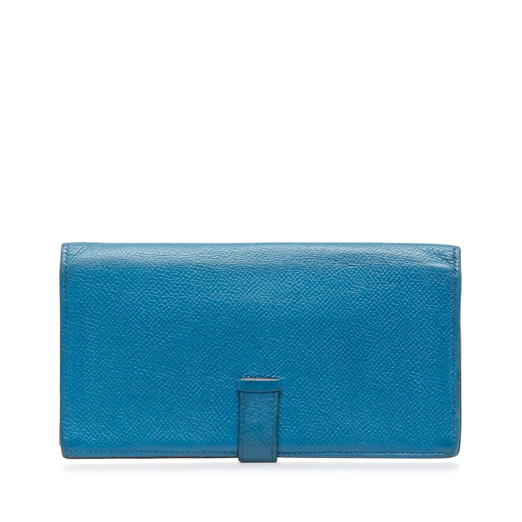Unisex Hermès Wallets Epsom Calf Blue Authenticated Bearn Leather Long Wallet (Fair) Pre-Owned