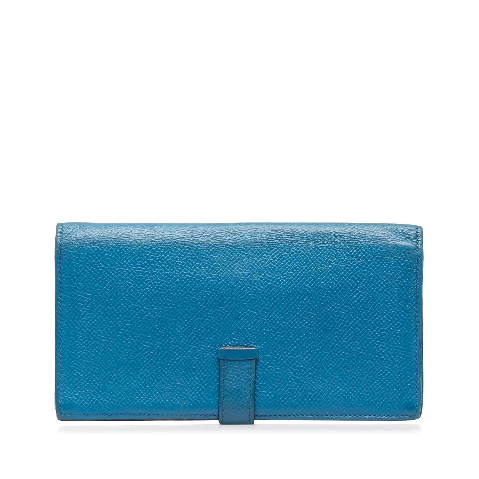Unisex Hermès Wallets Epsom Calf Blue Authenticated Bearn Leather Long Wallet (Fair) Pre-Owned