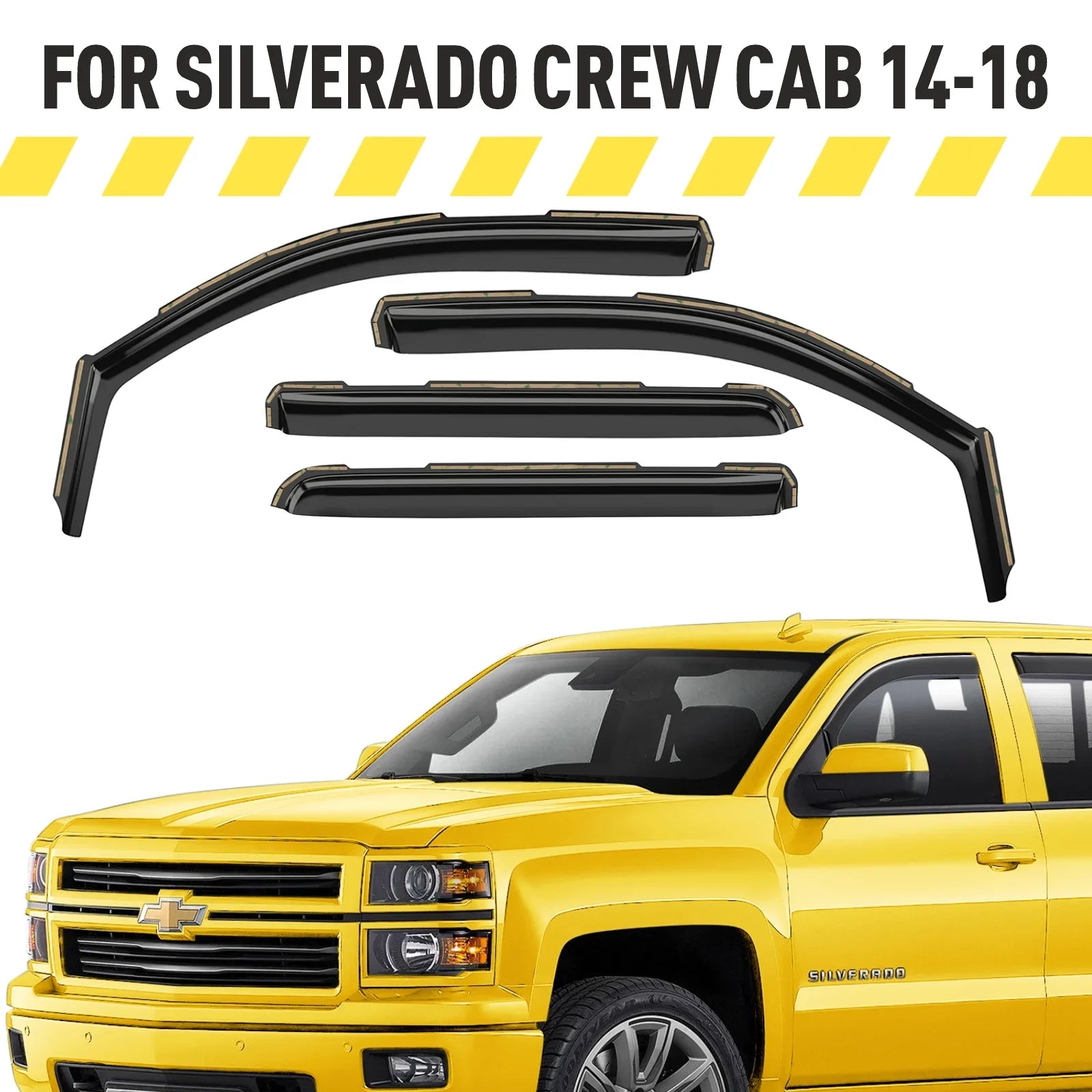 Extra 1500 AG0421 Rain Guards Fit Visors, Window (Chevy) 2014-2018 Sun Visors, Window Crew Deflectors Chevrolet for -4pcs. In-Channel Vent Accessories Cab, AEROGUYS Wind Silverado Durable Truck Visors