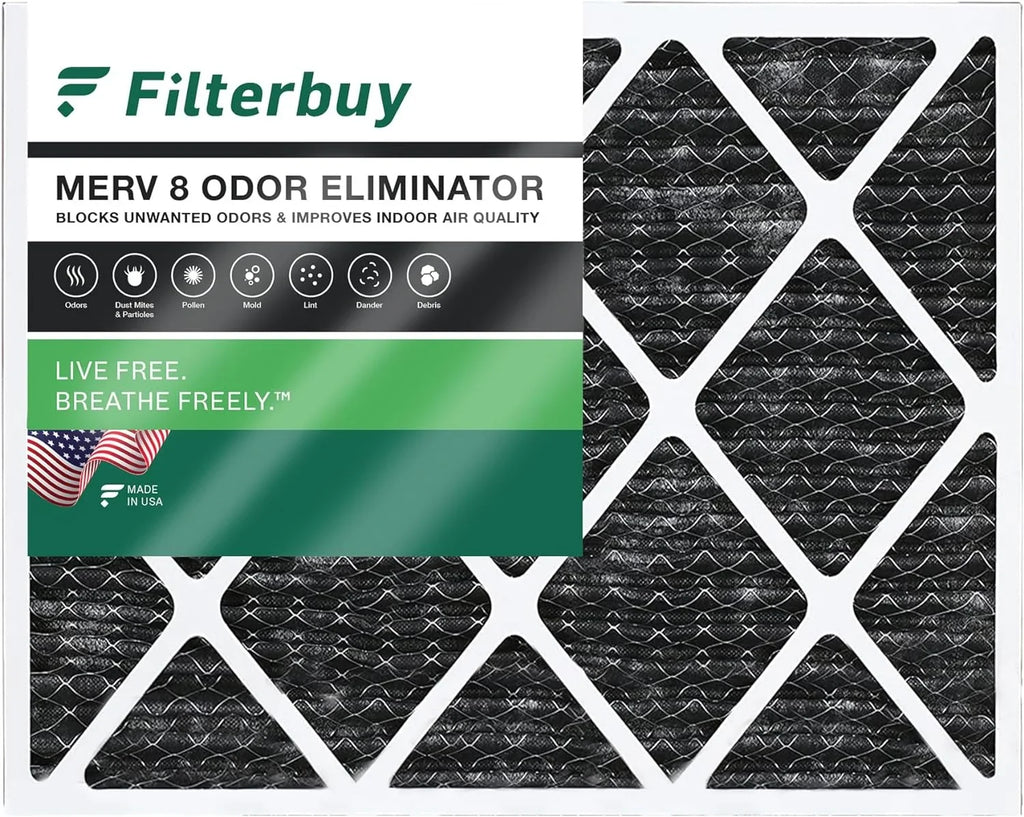 Filterbuy HVAC Odor with Pleated Filters Activated 8 (1-Pack) AC Eliminator Carbon 14x20x1 Air MERV Furnace