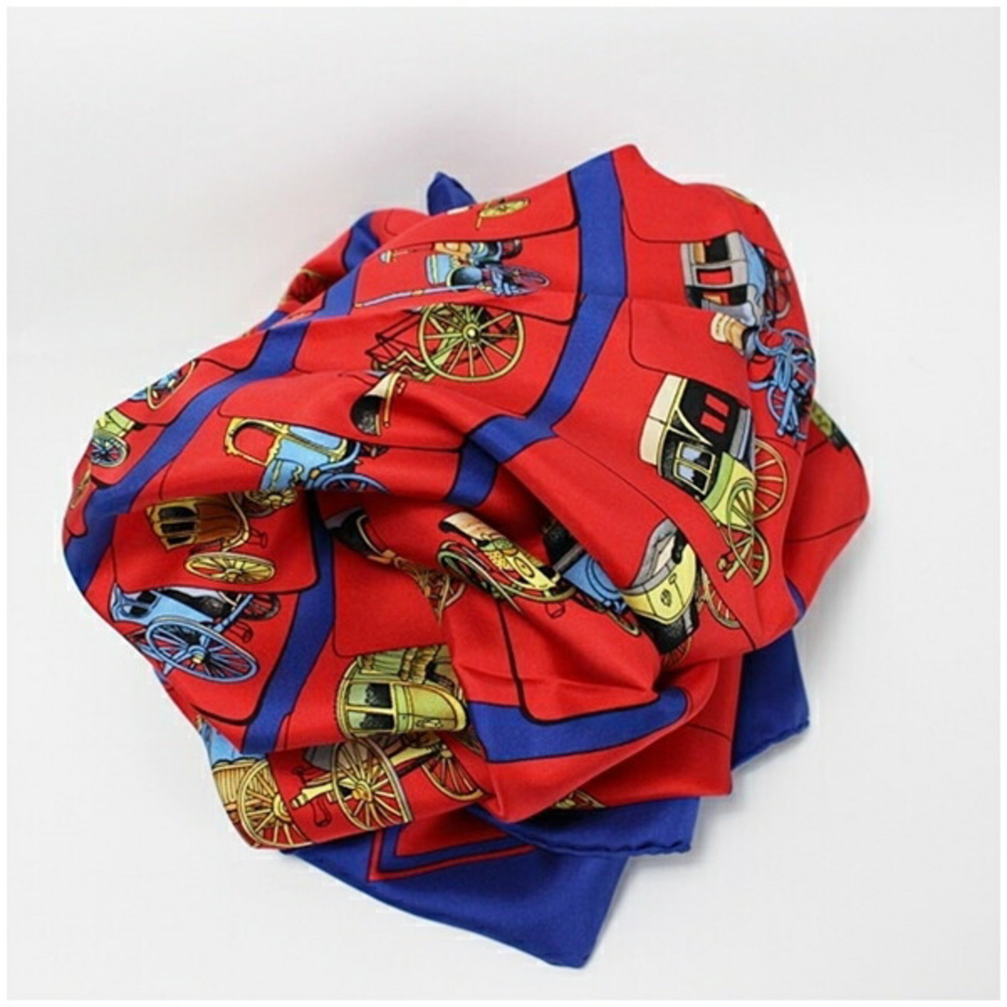 Hermes Scarf Carriage) (Good) Pre-Owned Red HERMES CARROSSERIE Silk (Spiral Women's x Blue Muffler