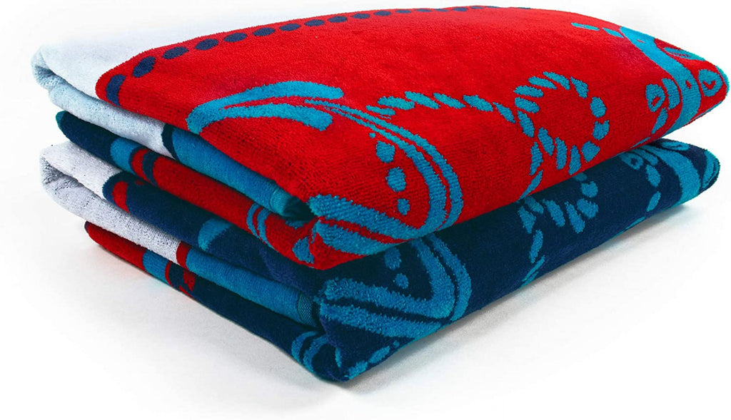 Collection, Vacation, Piece Cotton 64", Absorbent, Pool, For Quick Striped Kids, X 34" Adults, Towel Dry, Shower, Swimming, Set Camping, Blue/Red/White, Travel, Sailing 2 Beach Bathroom,