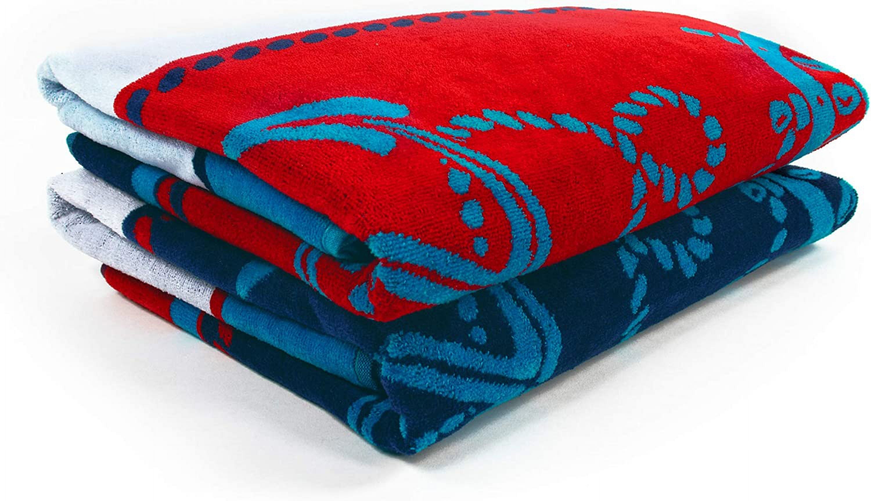 Collection, Vacation, Piece Cotton 64", Absorbent, Pool, For Quick Striped Kids, X 34" Adults, Towel Dry, Shower, Swimming, Set Camping, Blue/Red/White, Travel, Sailing 2 Beach Bathroom,