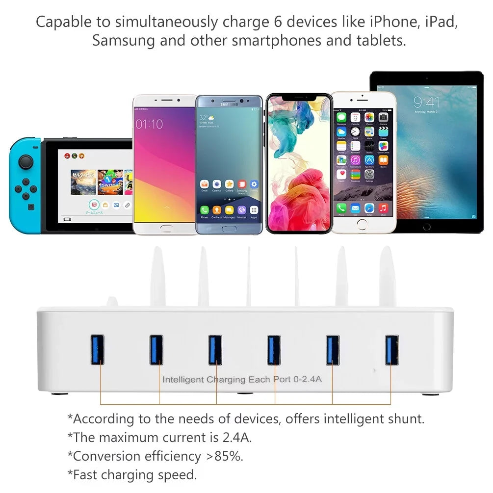 Dock Android USB Multiple - Cell USB Station Charging 6 for Fast Phone, Charging Organizer , with , for Devices iPhone Ports Phone