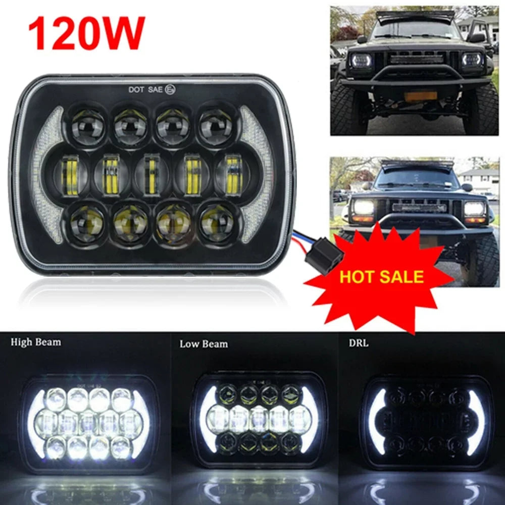 Jeep LED XJ For Headlight Chevrolet 5x7" Pair 7x6" Lo Beam Cherokee Hi 400W DRL