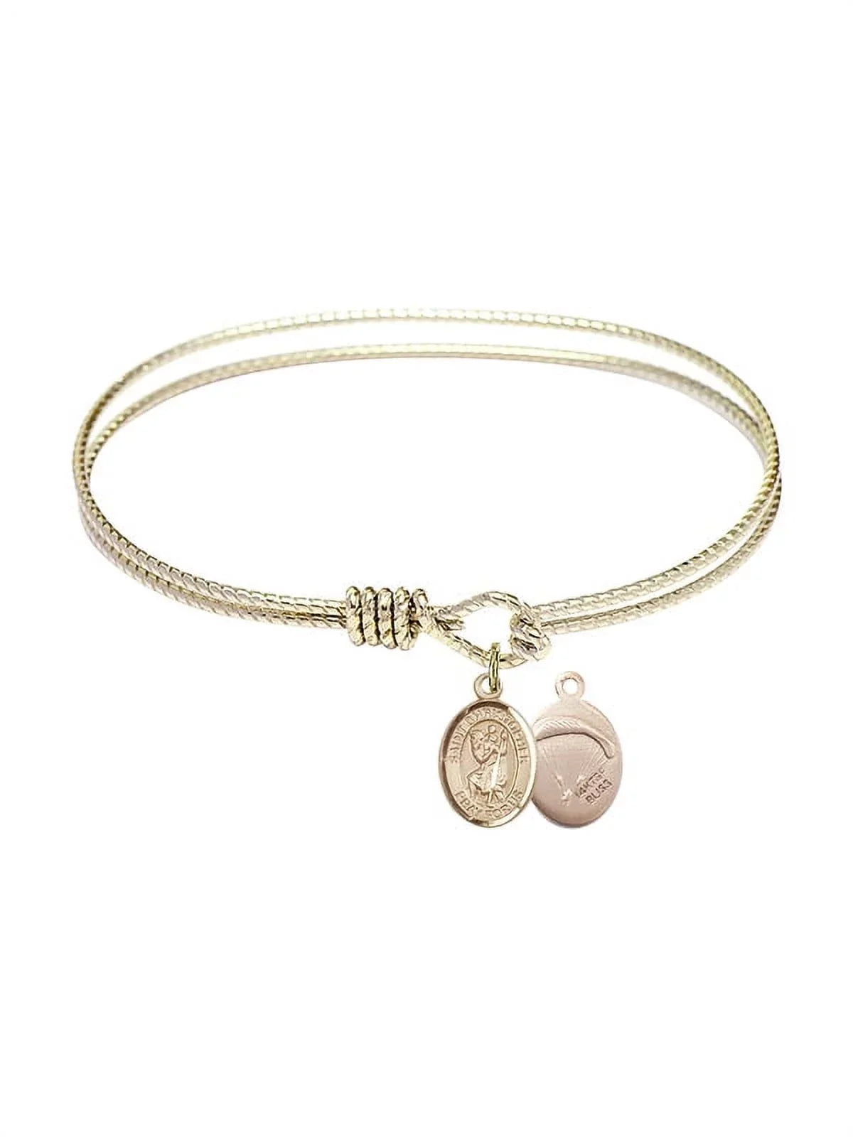 Gold-Filled Bangle inch 7 St. 1/4 Hook Bracelet Oval Eye w/ Christopher/Paratroopers in