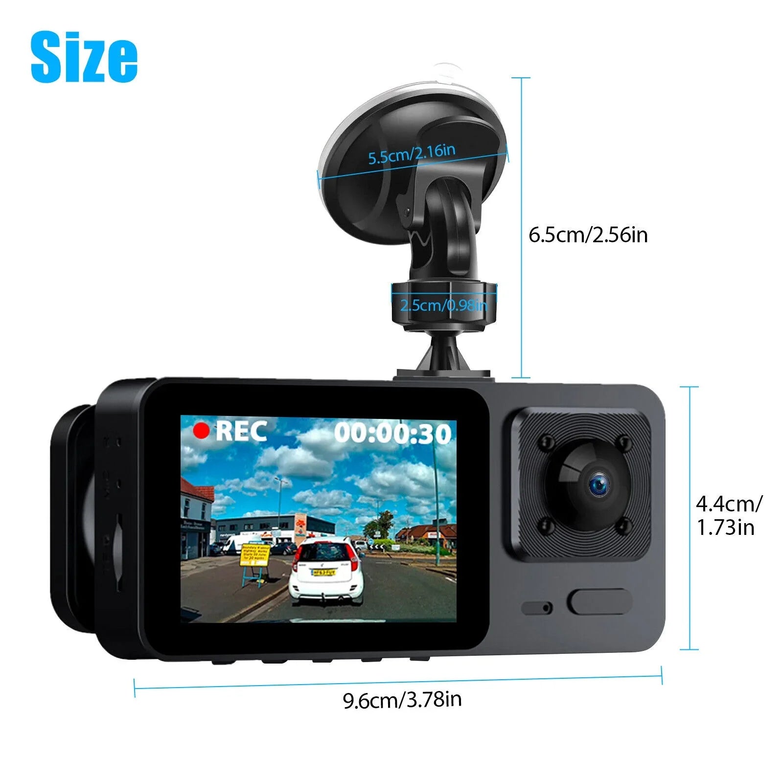 Video G-Sensor Inside DVR Dash Camera Car Cam Recorder 3 Front Lens 1080P Rear