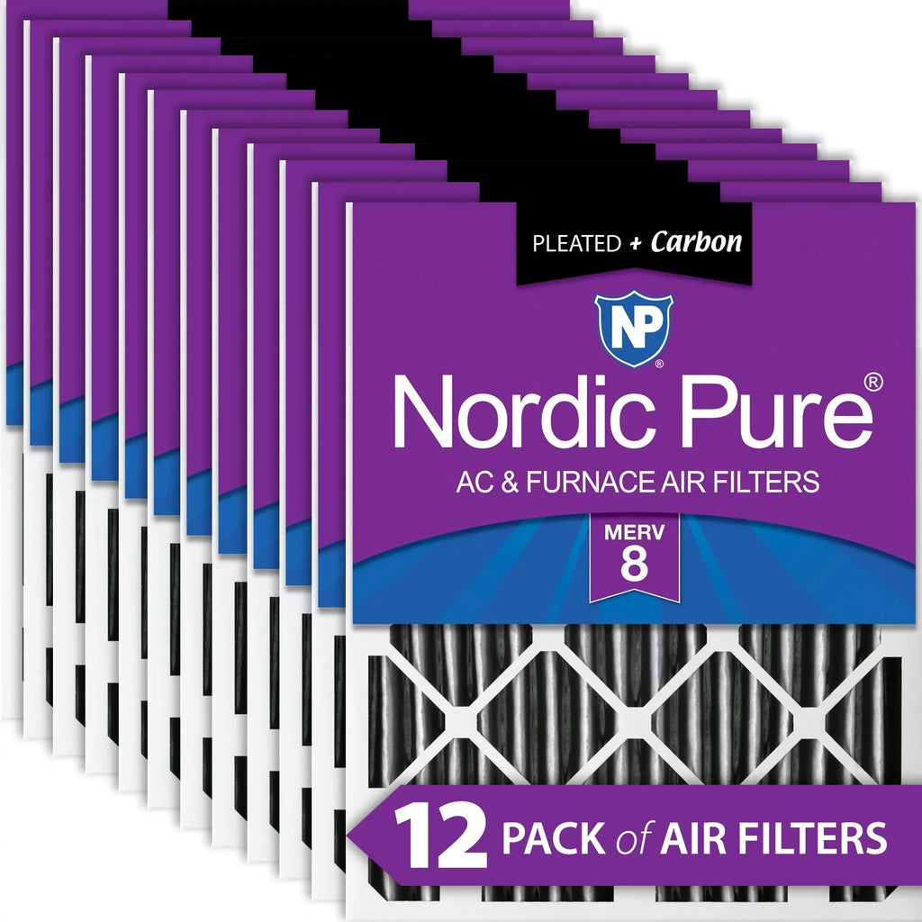 Pack 8 16x25x2 Filters Plus Carbon Pure Pleated Air Nordic Furnace MERV 12