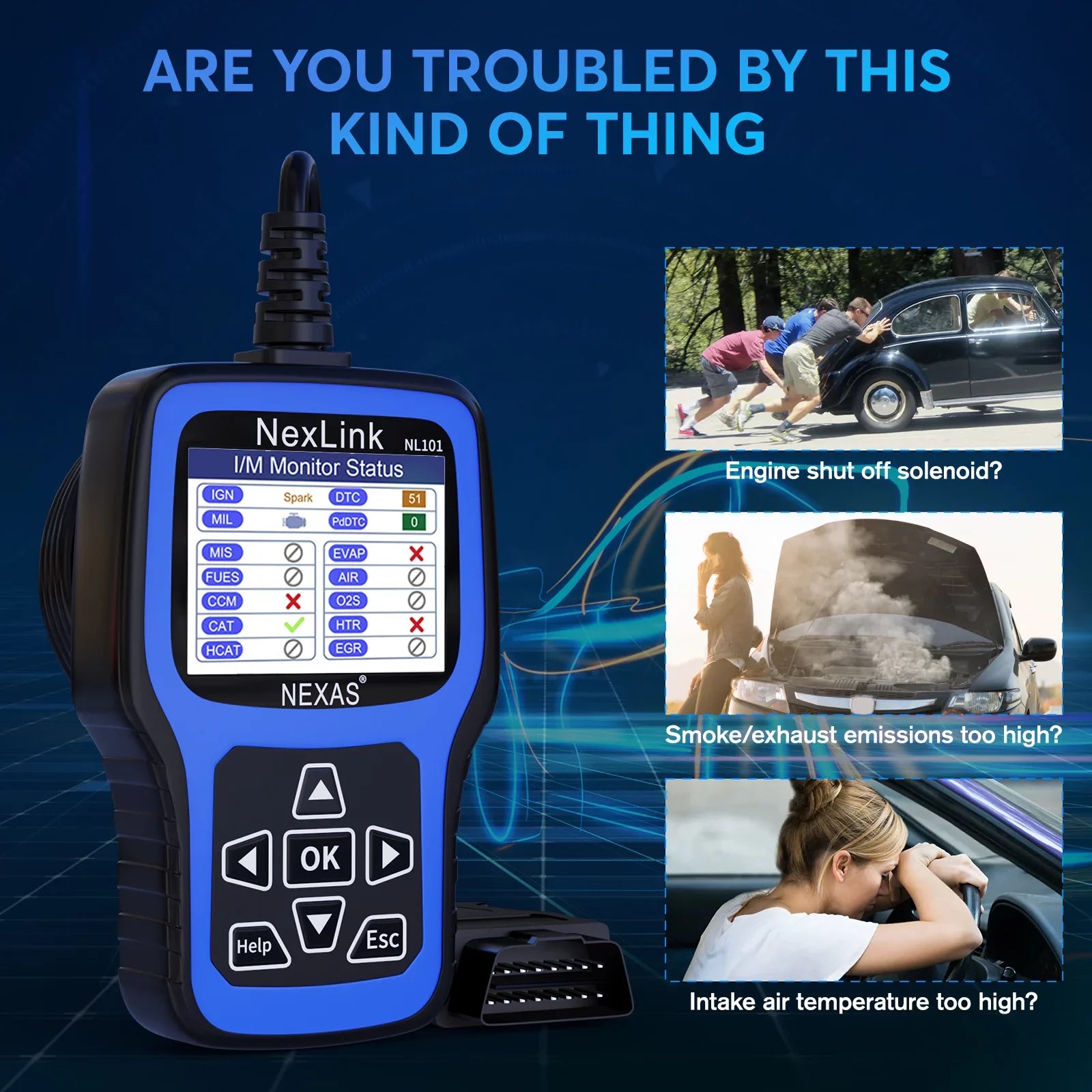 Battery NEXAS Scanner OBDII Codes Reader Scanner OBD2 Diagnostic Check Engine NL101 Functions Car Engine Tester Read Scanner Auto Tool Light Car Clear Check Full OBDII Code Automotive