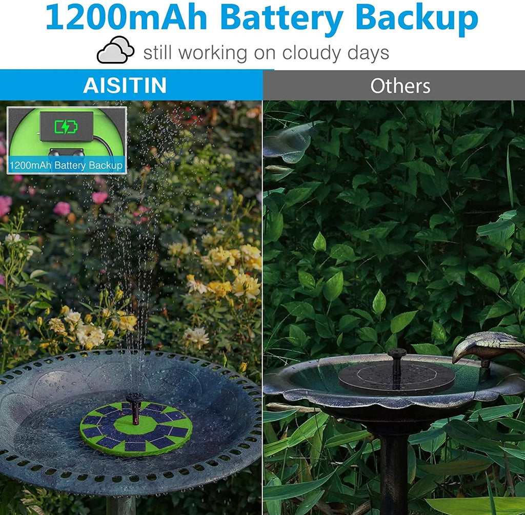 Aerator Fountain AISITIN Bird 3W Solar 1200mAh Bath, for Decoration Solar or Solar Pump Pump (Green) liquid Fountain Tank, 6 Battery, Fish Nozzles, Built-in with Garden Pond Floating Pump,