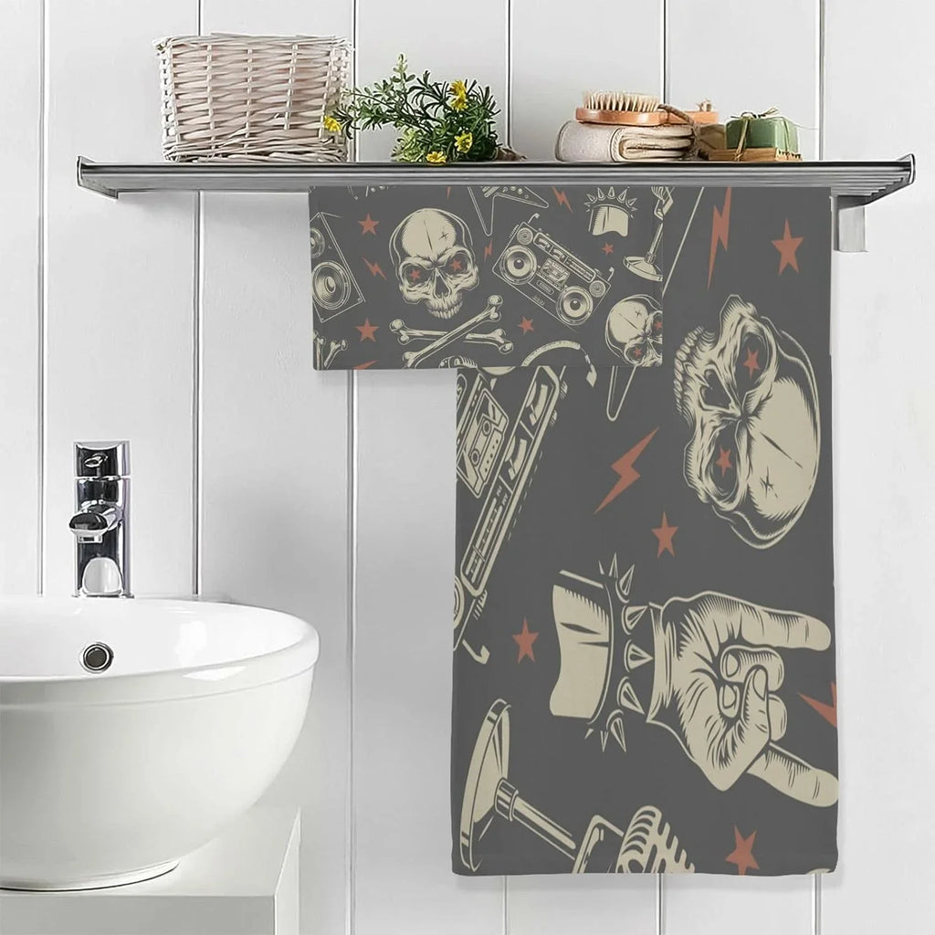 Pure Towel Washable Soft Pool,Sports, Bestwell Absorbent Yoga, Instrument Skull Machine Travel（420） Bath Set, Highly Towels 2 for Cotton Pack Rock