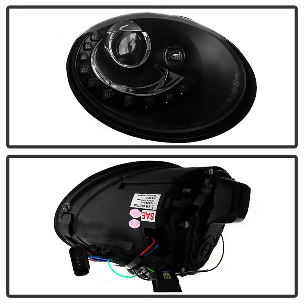 '- Black Beetle Headlights Spyder Volkswagen LED Projector 06-10 DRL -