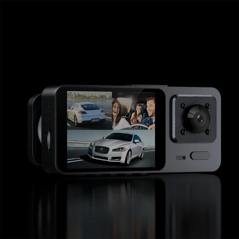 1080P Video Cam Front/Rear/Inside Recorder Car Dash 3 Dual Lens JLLOM HD Lens G-sensor Camera