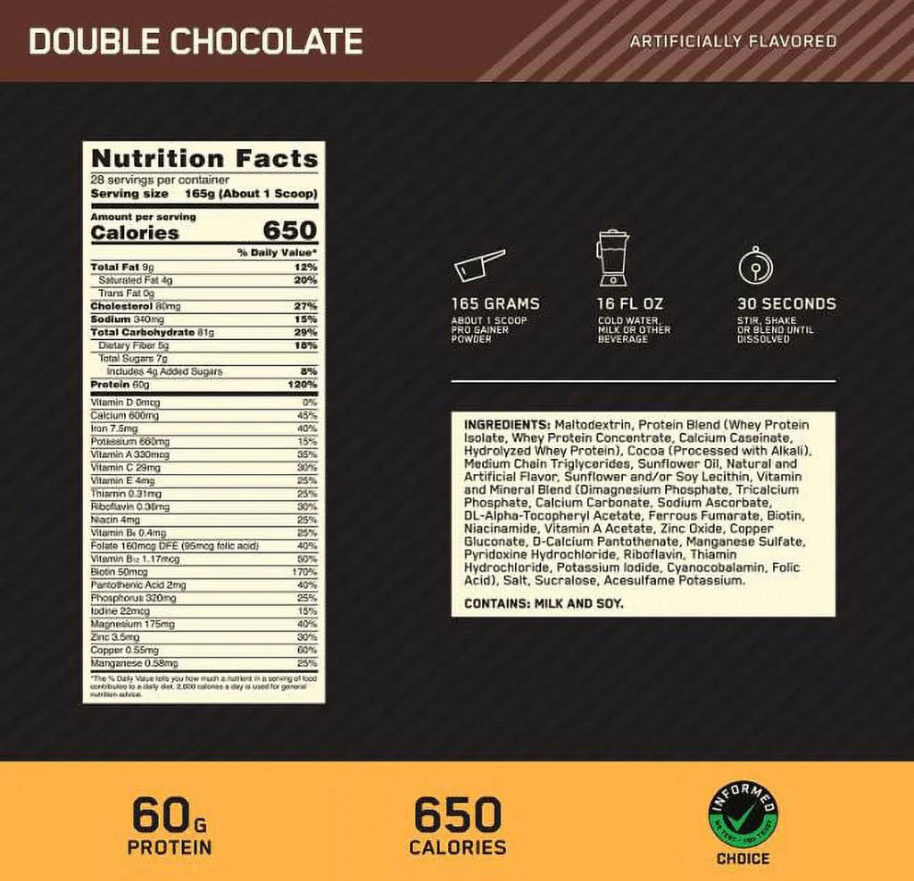 lb, Chocolate, Double Optimum 29 Servings Standard Gainer, Nutrition, 10.19 Gold Pro