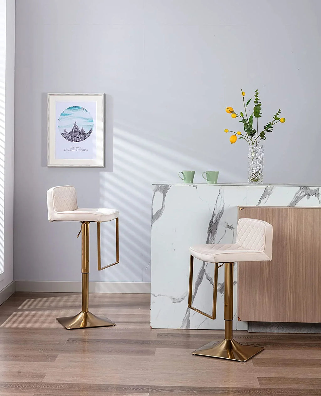 Kitchen Swivel para Counter Stools Barstools Chair Velvet Gold for Adjustable Island cocina Set Modern Height Stools Chairs Stools xrboomlife barra de of Height Island (Ivory sillas