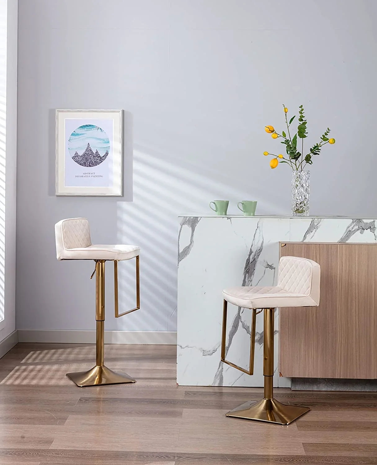 Kitchen Swivel para Counter Stools Barstools Chair Velvet Gold for Adjustable Island cocina Set Modern Height Stools Chairs Stools xrboomlife barra de of Height Island (Ivory sillas