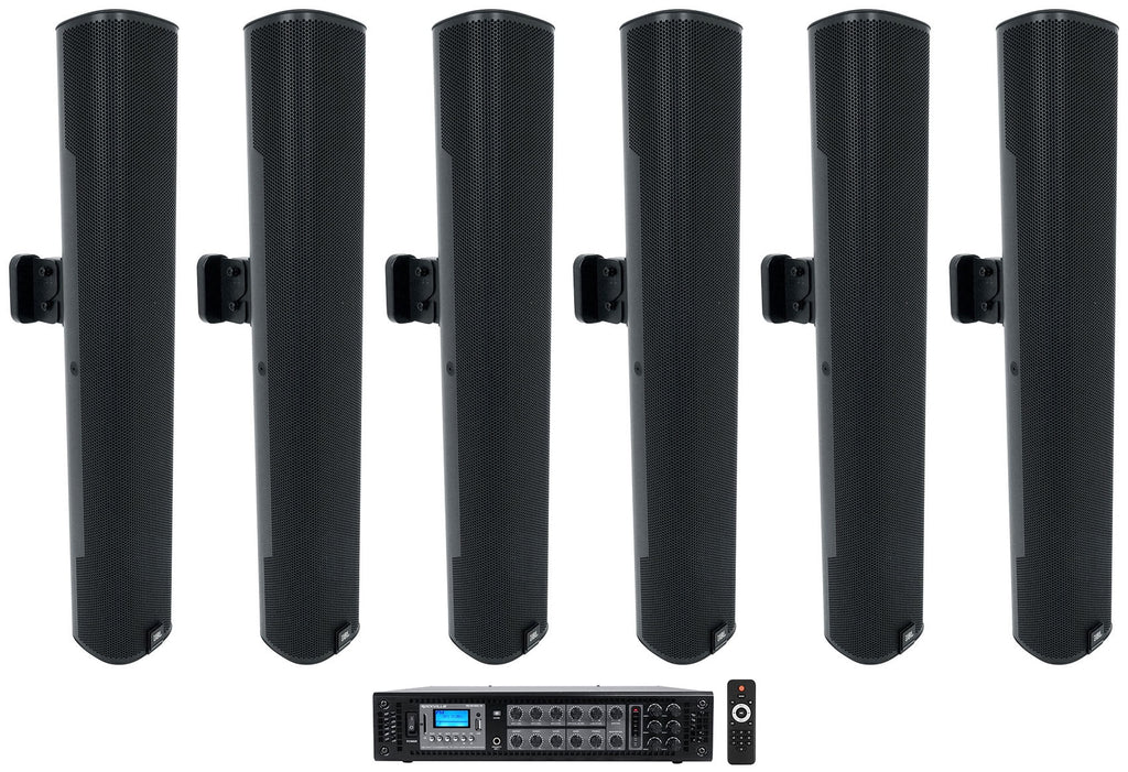 24" COL600-BK 70V Array Speakers+Amp Wall Commercial Mount (6) Column Black JBL