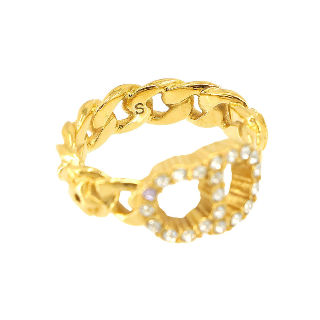 Dior S D New) Rhinestone Clair Ring (Like Lune Pre-Owned Gold Christian