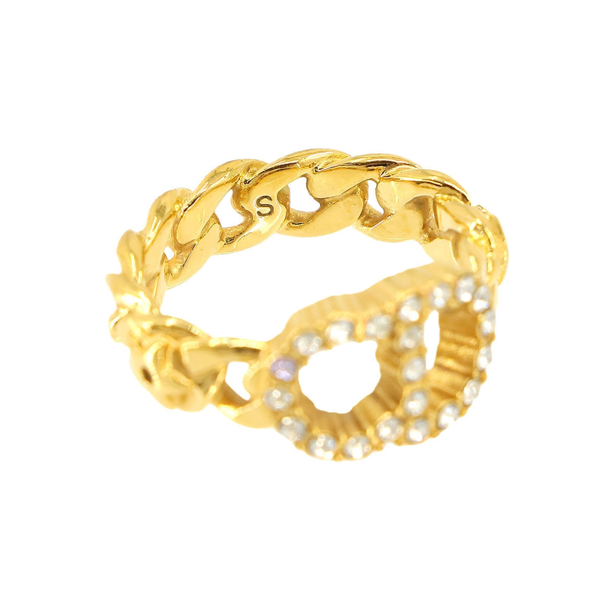 Dior S D New) Rhinestone Clair Ring (Like Lune Pre-Owned Gold Christian
