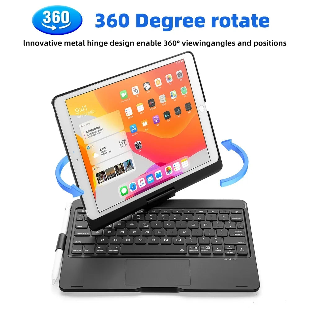 with Gen iPad iPad 2019 DFITO with -Black Air 8th Gen Pencil Holder Gen iPad Pro Keyboard 10.5" 7th 2021/ and Backlit 360° Case 9th inch Keyboard, Rotatable 3 for 2020/ / 10.2