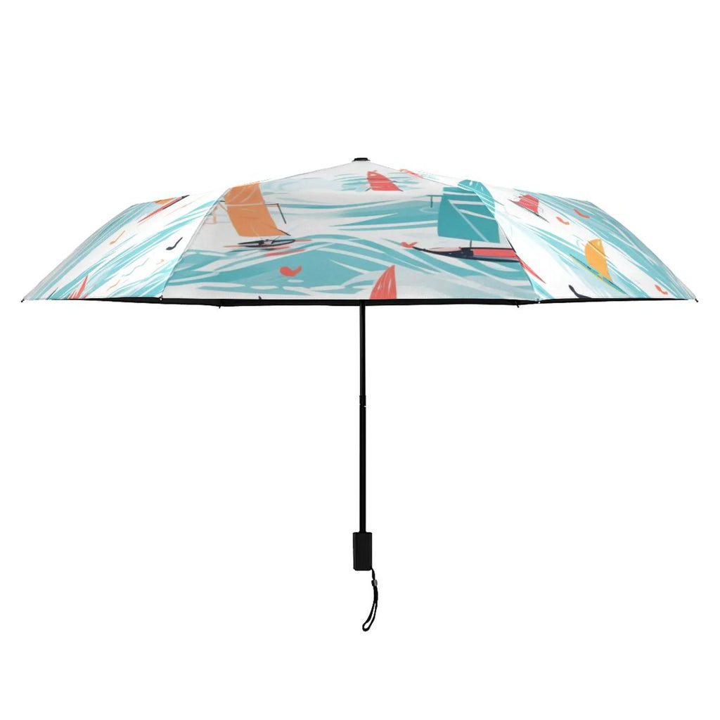 Folding 50+ for Umbrella Sailboat Travel UPF Packable Umbrella Rain dimension Arc Lightweight on Windproof Sea Compact