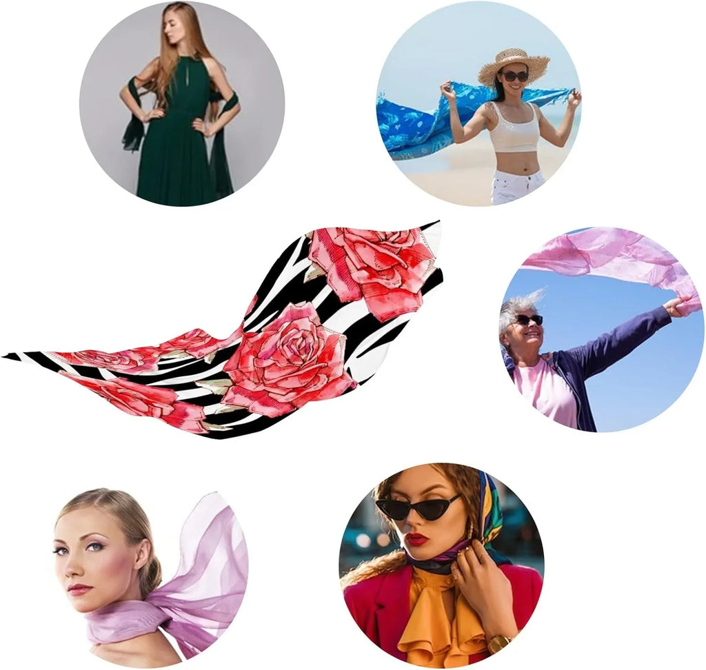 Wrap Women Red Shawl Girls Lightweight Neck Watercolor Scarves Scarf for Long Roses Silk Hyjoy