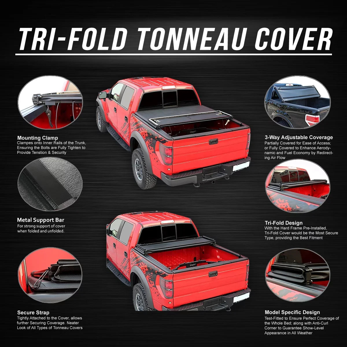 Tri-Fold Motoring Soft Trunk Fleetside 17 Adjustable Tacoma 18 TTC-TRISOFT-060 for 2019 2016 DNA Cover Tonneau 6' to Bed Toyota Top