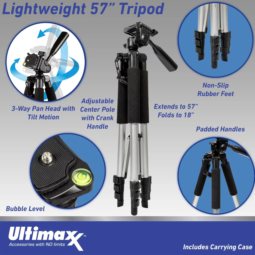 Extreme 2x More Digital Batteries, (26pc 57” with Much 128GB + & (Silver) Lens Bundle) Replacement Tripod Camera Alpha Mirrorless SDXC, 28-60mm Lightweight a7C