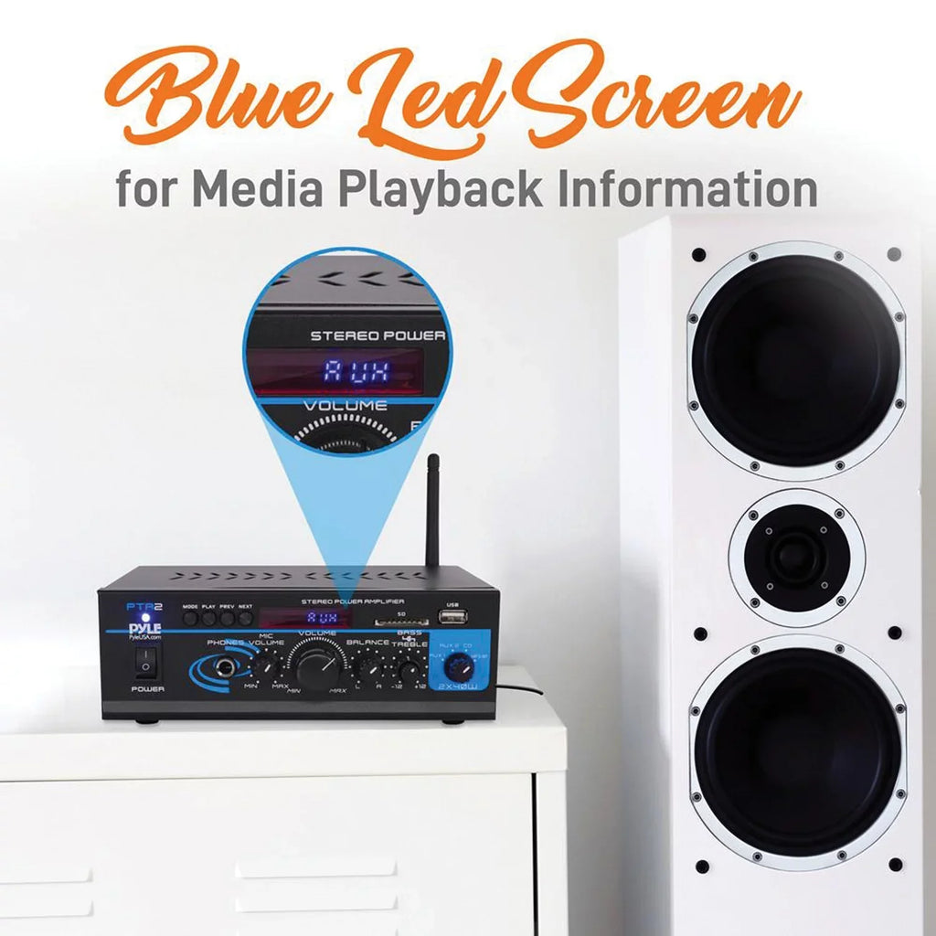 with Amplifier Remote Home 2 x Bluetooth Power PTA2 Mini 40W Pyle Control Stereo