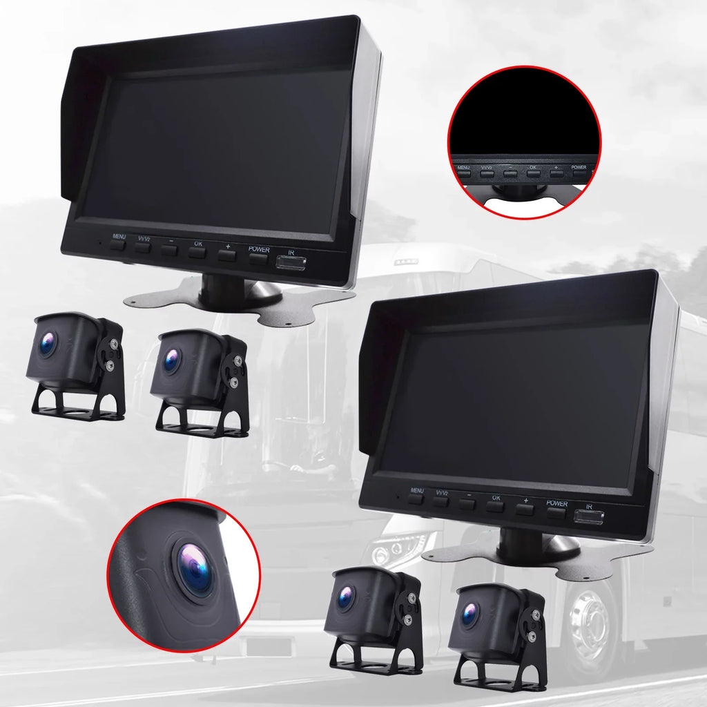 with Truck Monitor Backup 7" Video Recorder Bus+2 Camera DVR Driving for RV BSD