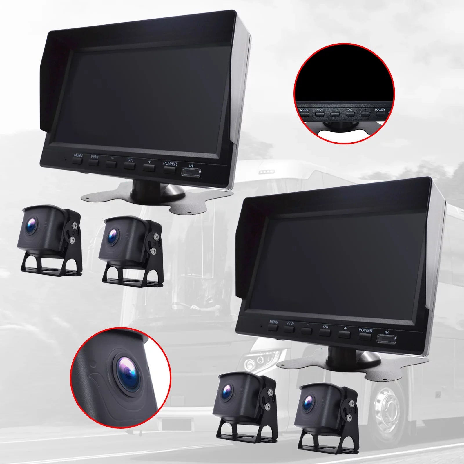 with Truck Monitor Backup 7" Video Recorder Bus+2 Camera DVR Driving for RV BSD