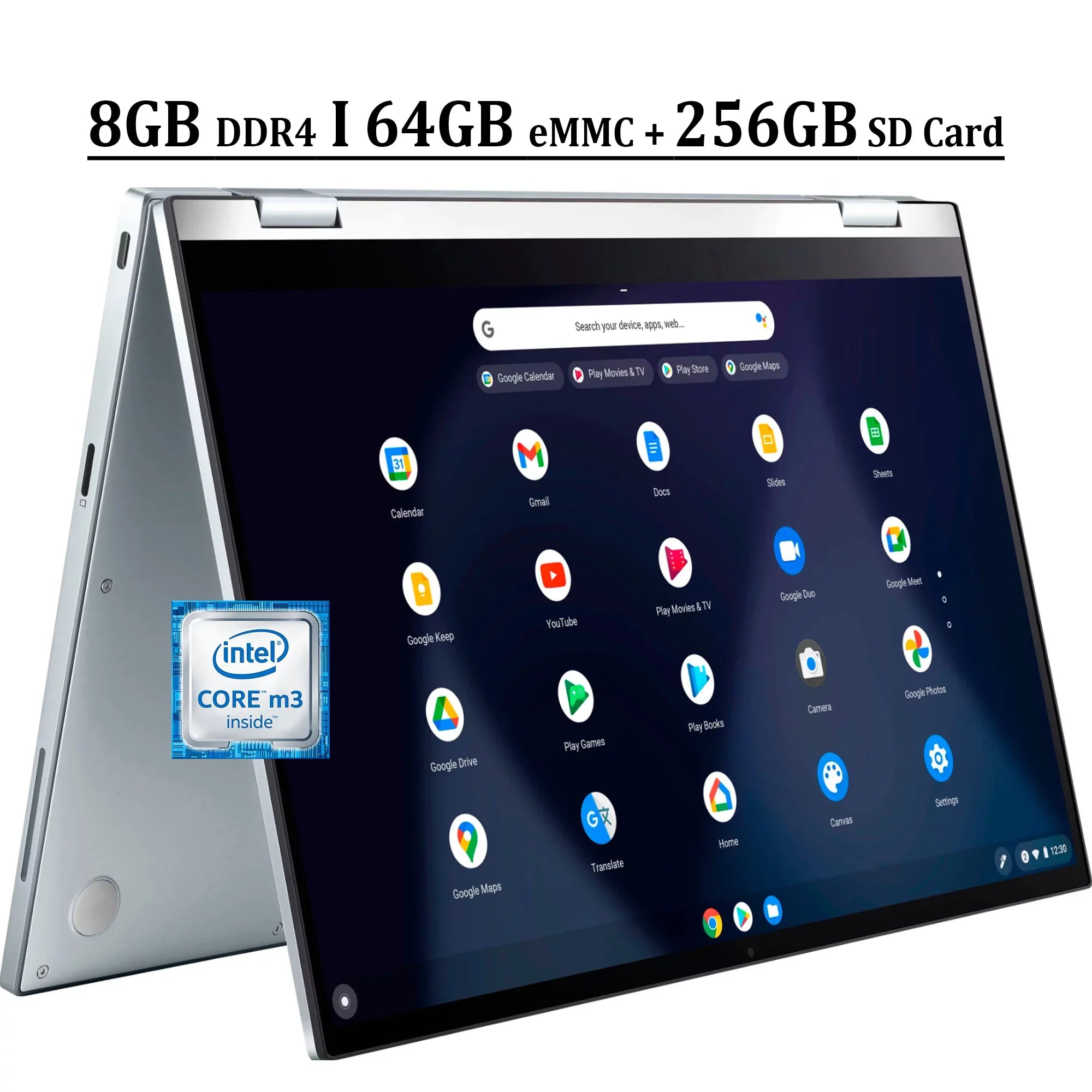 8GB USB-C Touchscreen C433 14" Business Webcam SD Chromebook 64GB Intel Laptop ASUS M3-8100Y Flip Chrome + DDR4 UHD Card Graphics eMMC OS FHD 256GB 14 Processor IPS Intel 615 Core 2-in-1 Silver