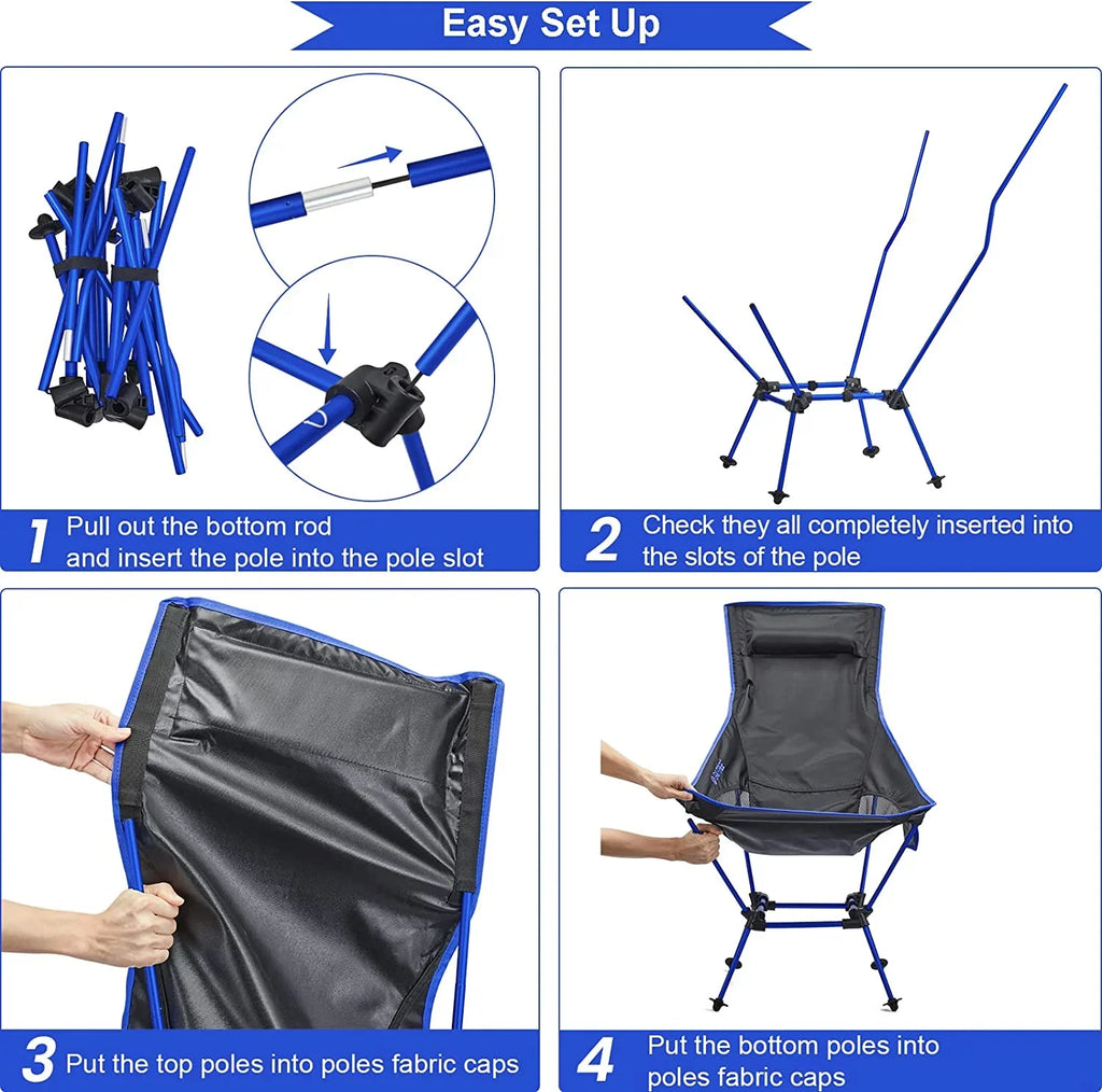 Back with & High Pocket Hiking YANPO Camp exterior Portable Lawn Beach Chair Chair for Camp 330lbs Lightweight Heavy Headrest Duty 2Pack Travel Travel Chair, Folding