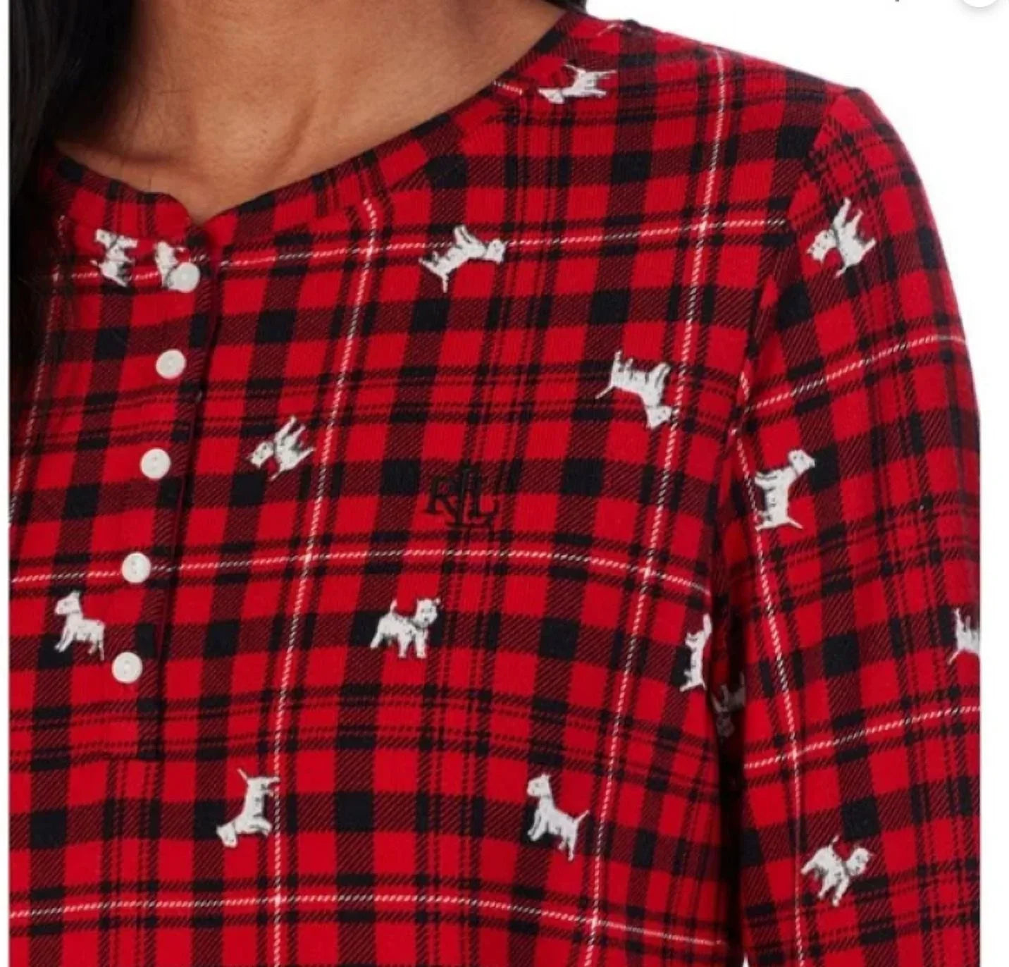 Red Ralph Knit Dog, Plaid, Brushed Set Lauren X-Small Women’s Pajama Henley Lauren