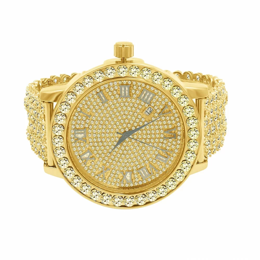 Steel Bezel Out Numerals Tone Roman Diamond Custom Watch Rodeo 1 Iced Jo Stainless Lab Row Mens Khronos Band W/Date Canary