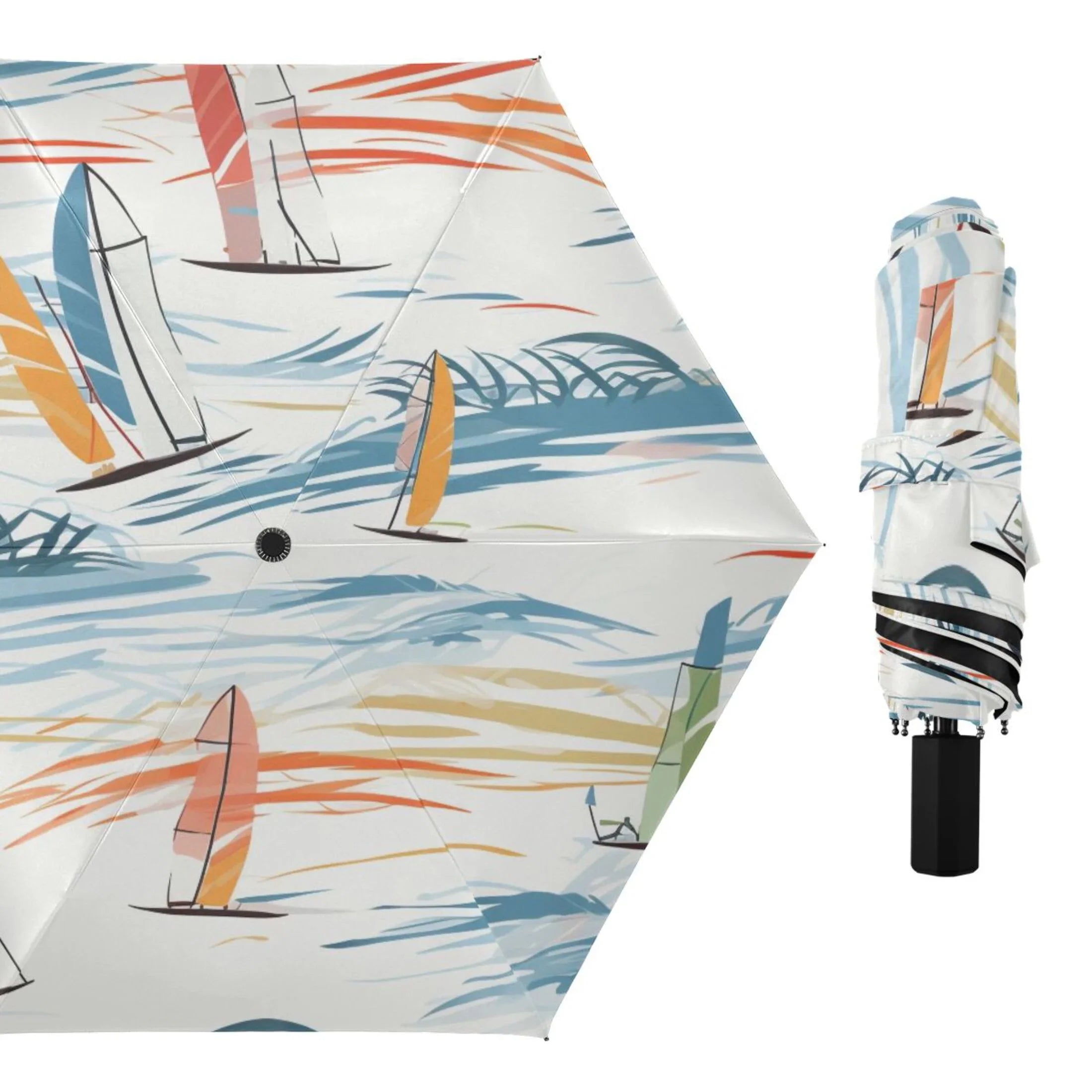 dimension UPF Folding Rain Umbrella 50+ Compact Arc Travel for Packable Windproof Lightweight Umbrella Sailboats