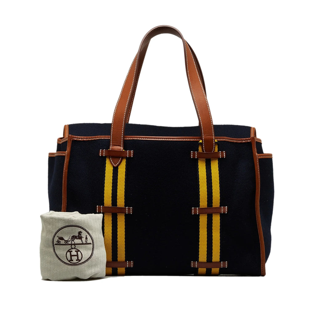 Cabas Tote Unisex Blue Authenticated Fabric (Good) Bag Pre-Owned Wool Camail Hermès