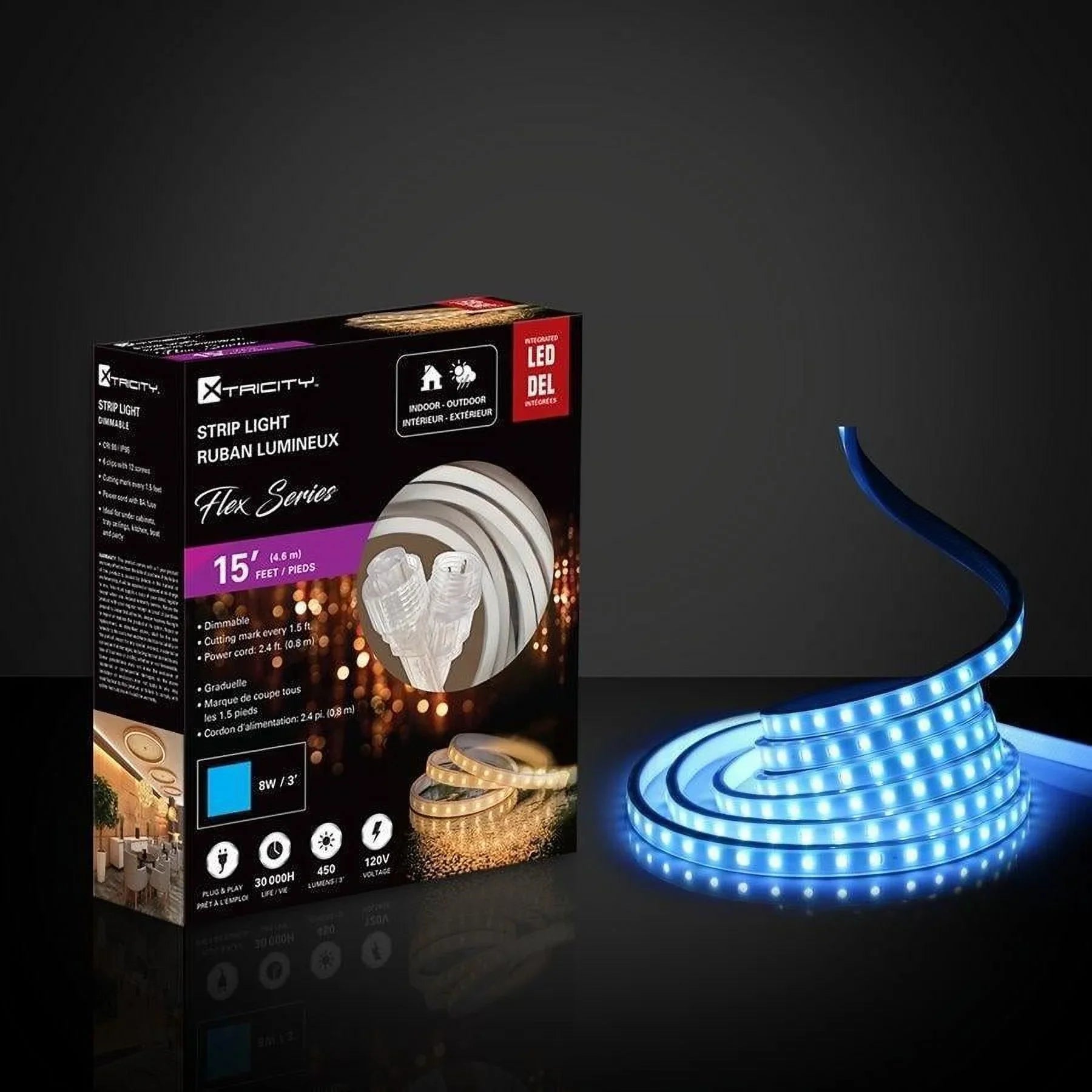 feet/8w-3'/120v/Blue and Indoor Xtricity 15 flexible exterior led strip