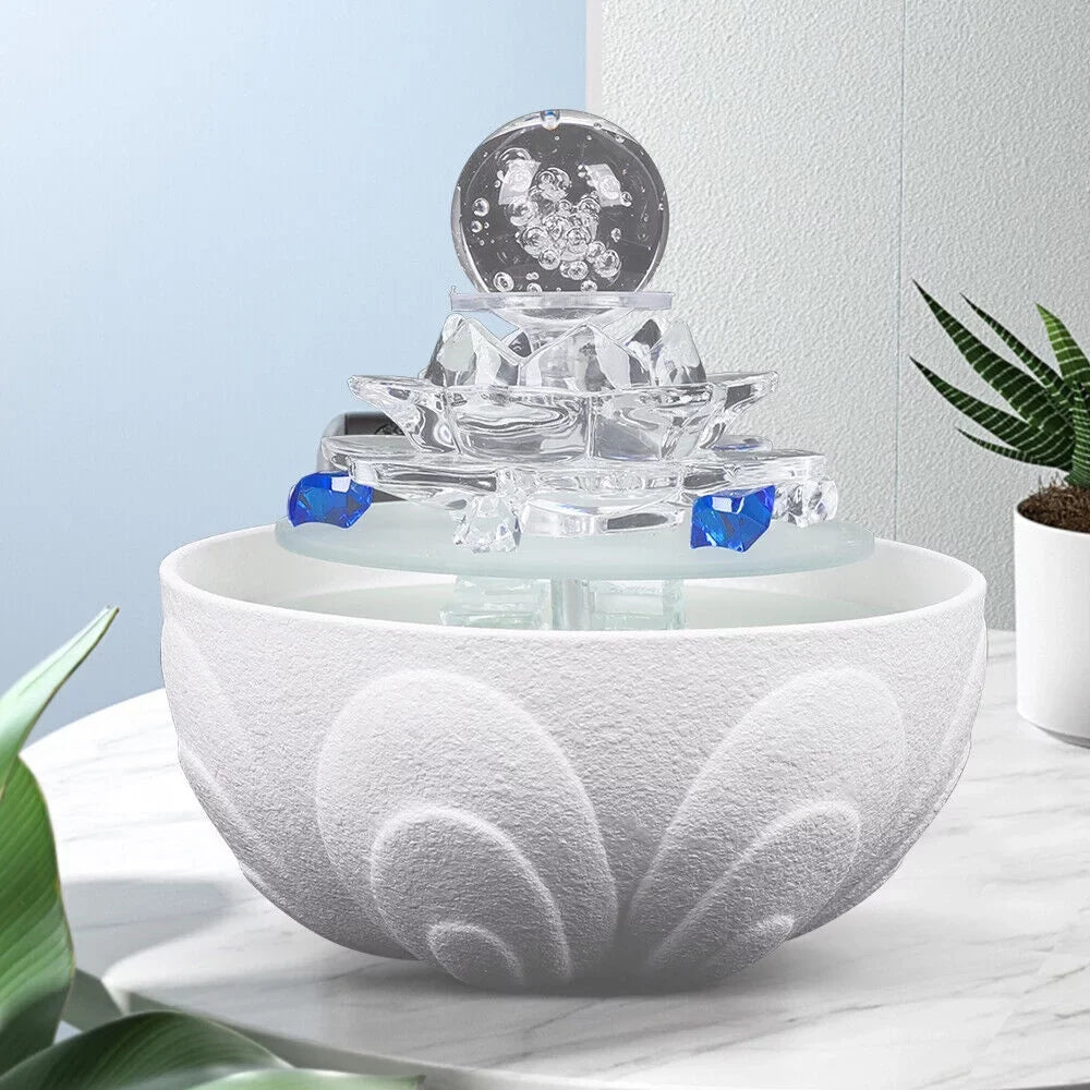Desktop Desktop Office Fountain, liquid White Lotus Waterfall Tabletop Flowing liquid Ornament Fountain Crystal Fountain Teahouse Decor