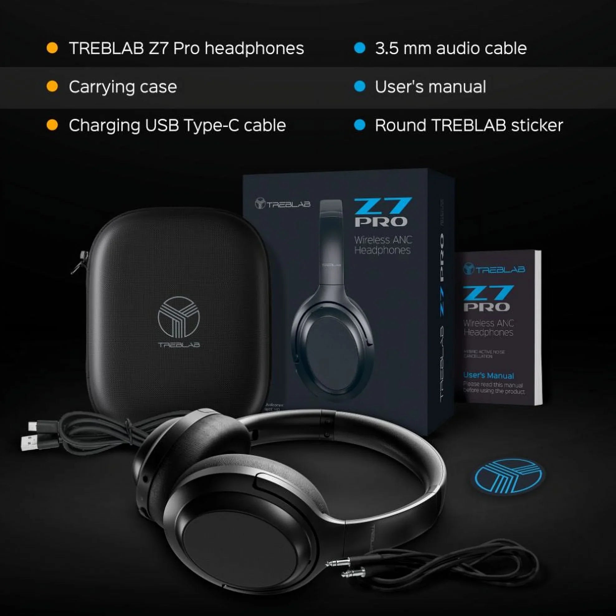 Sound, PRO Z7 Active Noise Wireless Charging, - Hybryd Stereo Over Control Headphones (Grey) USB-C & TREBLAB Canceling Bluetooth w/aptX, Touch Mic Fast 45H Ear Headphones ANC with - Playtime