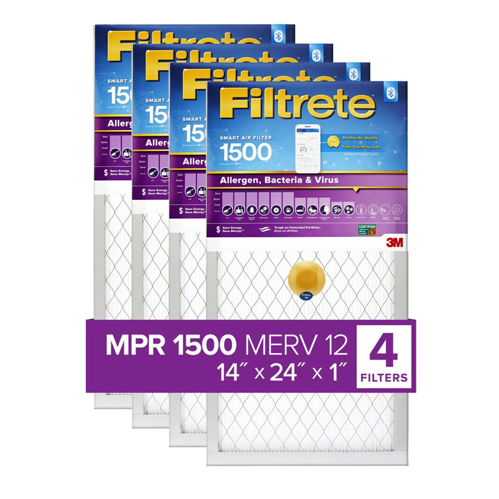 Bacteria Filtrete Smart & Virus Filter, 12, Air 3M Furnace HVAC 14x24x1, and MERV by Allergen, 1500 Filters MPR, 4