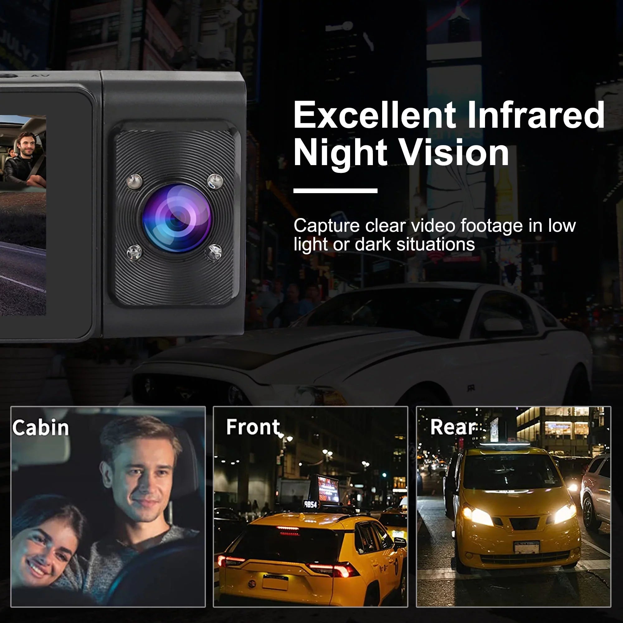 G-Sensor Channel and Camera Vision, TSV Night Camera, Dash with 3 Rear, Backup Car Front 1080P Cam Cam DVR Dual Dash