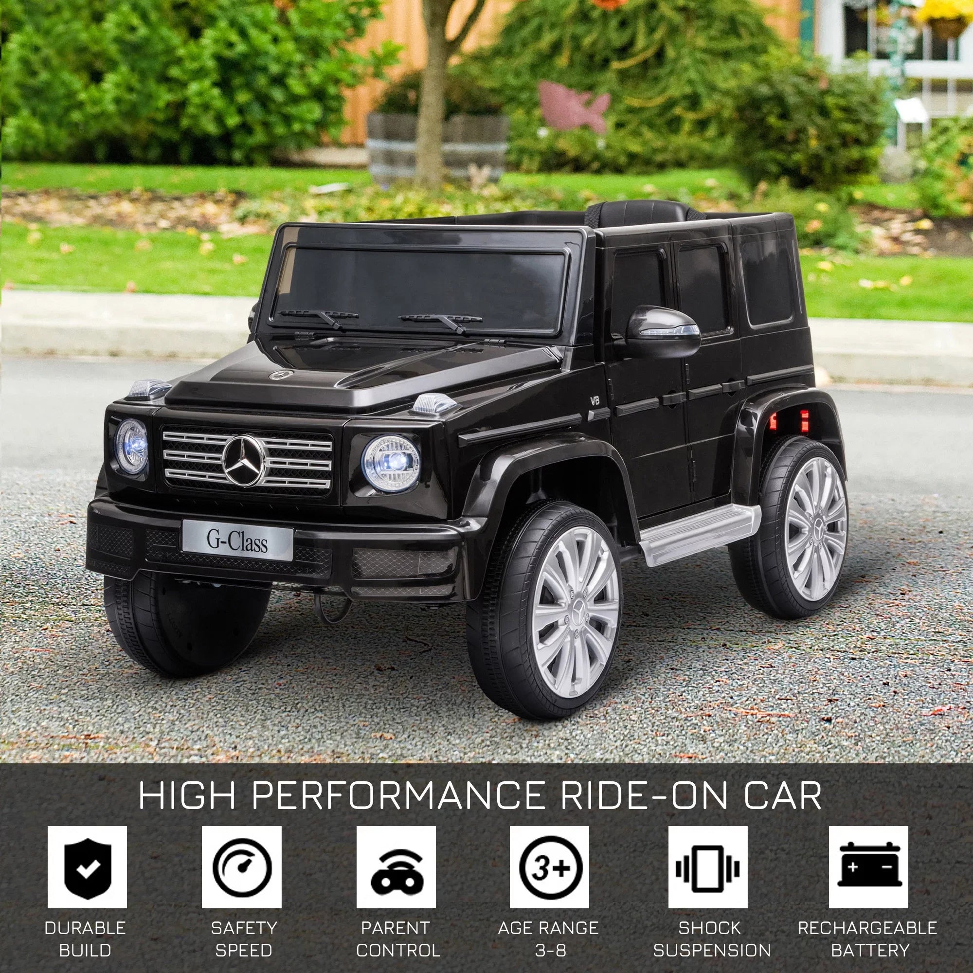 Powered Working Control, Suspension 12 Benz V G500 with Ride-On Headlights, Remote Mercedes & Bright Aosom