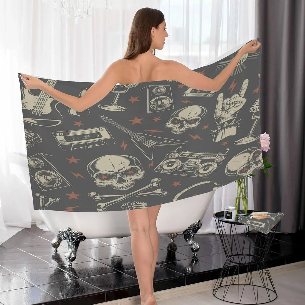 Pure Towel Washable Soft Pool,Sports, Bestwell Absorbent Yoga, Instrument Skull Machine Travel（420） Bath Set, Highly Towels 2 for Cotton Pack Rock