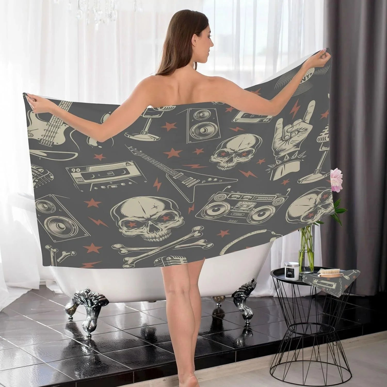 Pure Towel Washable Soft Pool,Sports, Bestwell Absorbent Yoga, Instrument Skull Machine Travel（420） Bath Set, Highly Towels 2 for Cotton Pack Rock