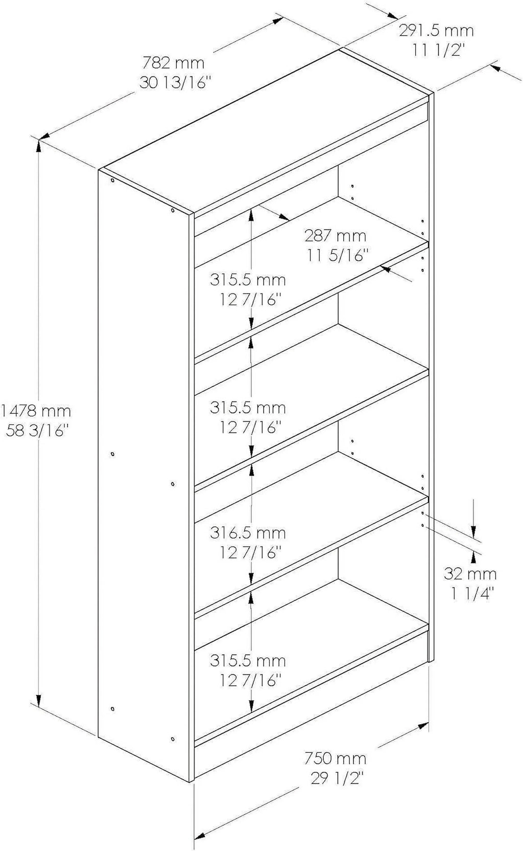 4-Shelf 58-Inch Bookcase-Morgan Cherry, Axess