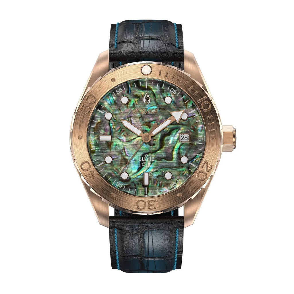 Power Diver BR.AB.8215.L 40 Wrist Automatic Bronze - Approx Reserve Abalone Back CuSn8 liquid Swimming - Down Screw 200M Men - Aquacy Resistance Hours 316L Watches Dive Stainless For Case Watch