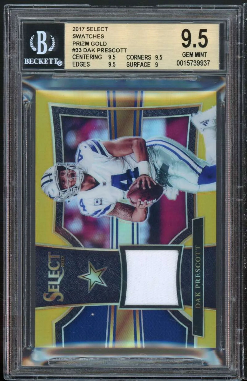 Dak Swatches #33 9.5 2017 Gold (pop (5/10) Prescott Select 1) Panini BGS Prizms