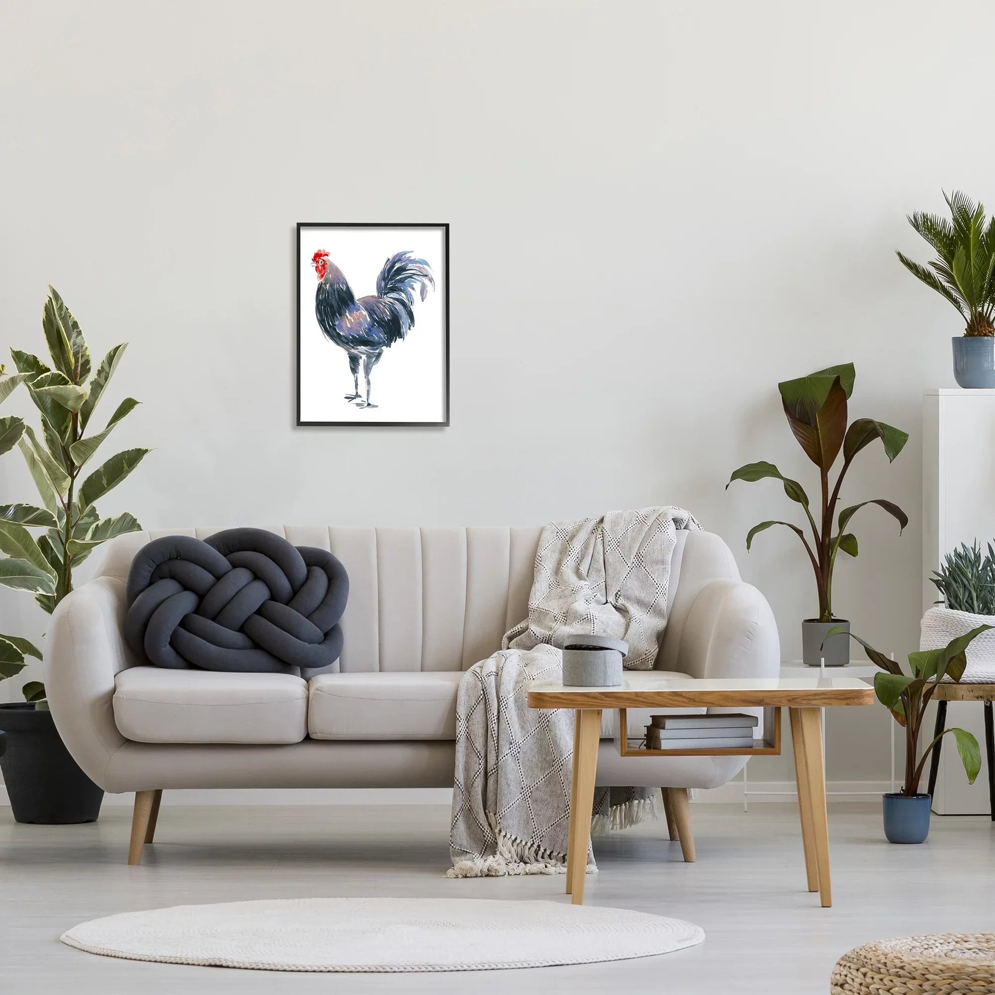 Art Framed on Stupell Black Animals Insects Print Portrait Industries Rooster Wall 20 Art, & White Painting x 16