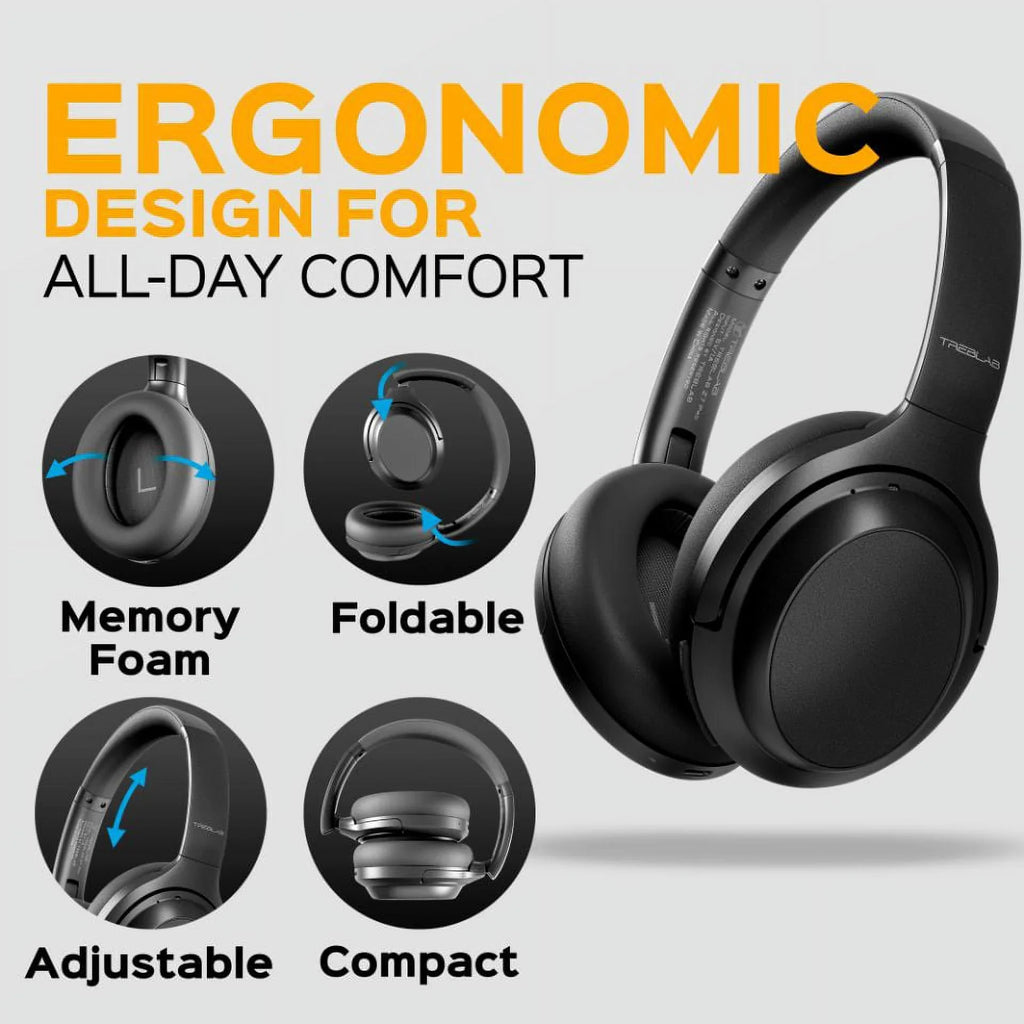 Sound, PRO Z7 Active Noise Wireless Charging, - Hybryd Stereo Over Control Headphones (Grey) USB-C & TREBLAB Canceling Bluetooth w/aptX, Touch Mic Fast 45H Ear Headphones ANC with - Playtime